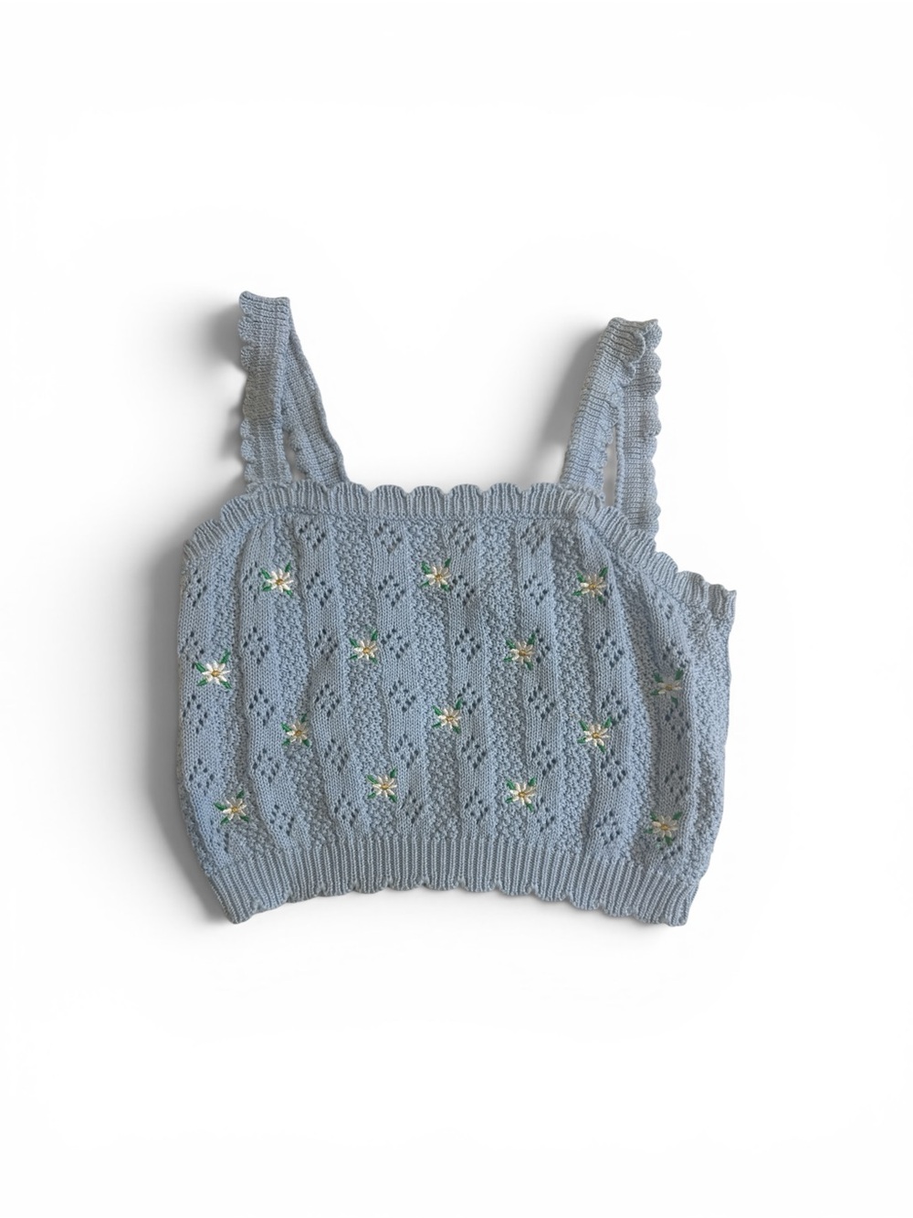 Sky and Sparrow Light Blue Daisy-Knit Cropped Tank